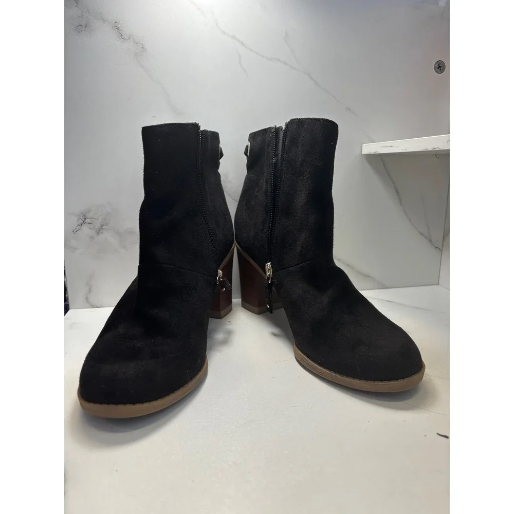 Dr Scholls Lewis Black Microsuede Tassel Block Heel Ankle Boots F9434F1001 8.5M